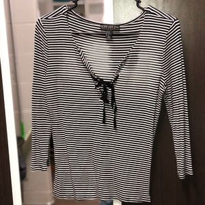 Laced up mid-sleeve striped top